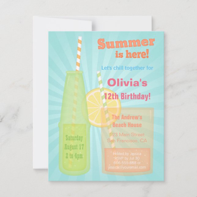 Invitaciones de cumpleaños para bebidas de verano  (Anverso)