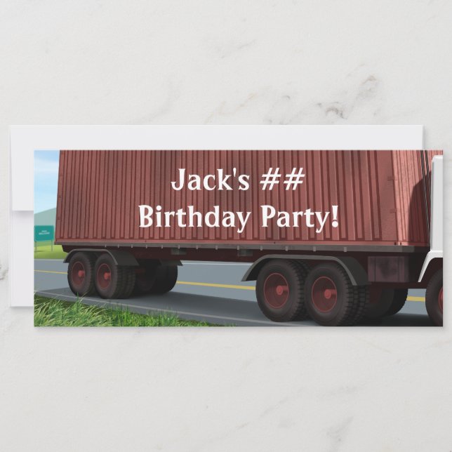 Invitaciones de cumpleaños para camión grande semi (Anverso)