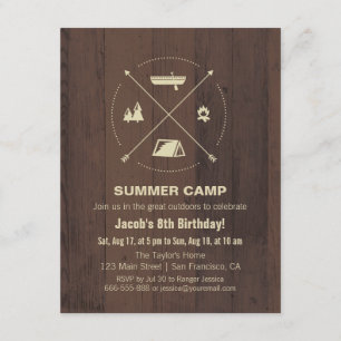 Invitaciones de cumpleaños para campamento de vera