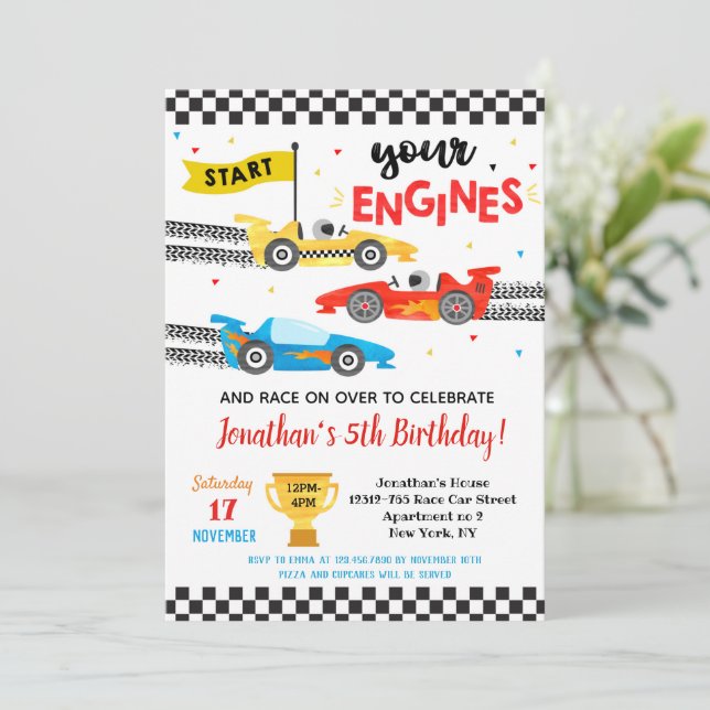 Invitaciones de cumpleaños para carreras de coche (Anverso de pie)