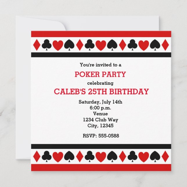 Invitaciones de Cumpleaños para Casino y Poker con (Anverso)