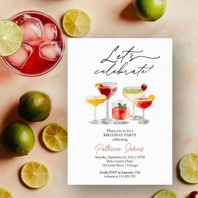 Invitaciones de cumpleaños para cóctel con acuarel (Subido por el creador)