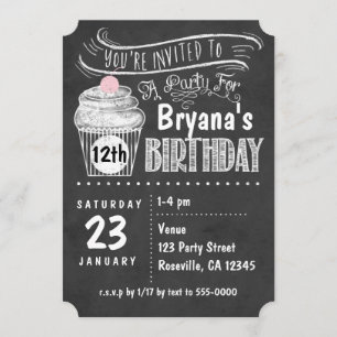 Invitaciones de cumpleaños para cupcakes de pizarr