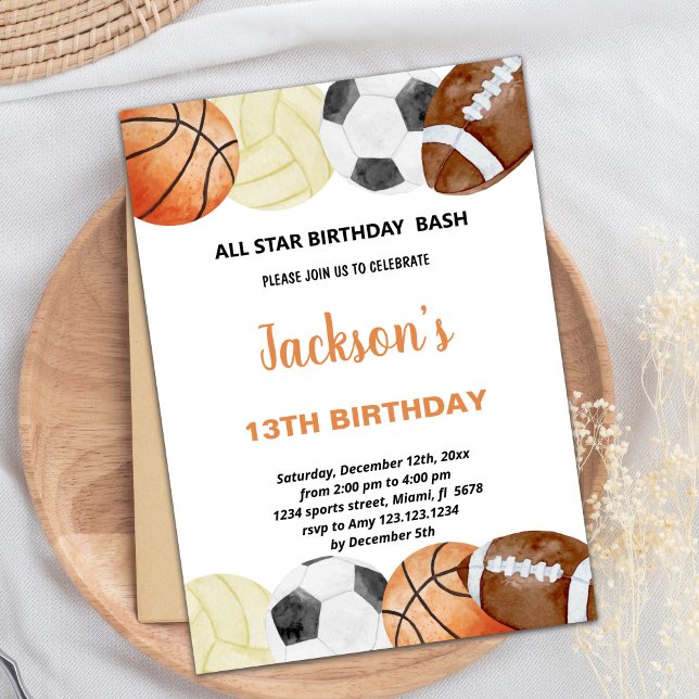 Invitaciones de cumpleaños para deportes acuáticos (Watercolor Sports Birthday Invitations)