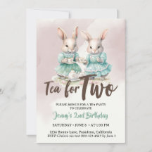 Invitaciones de cumpleaños para dos de té Bunny Ra