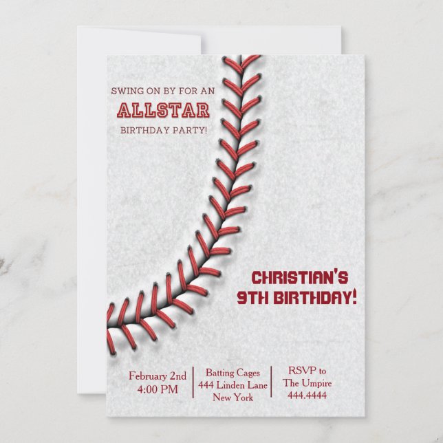 Invitaciones de cumpleaños para el equipo de béisb (Anverso)