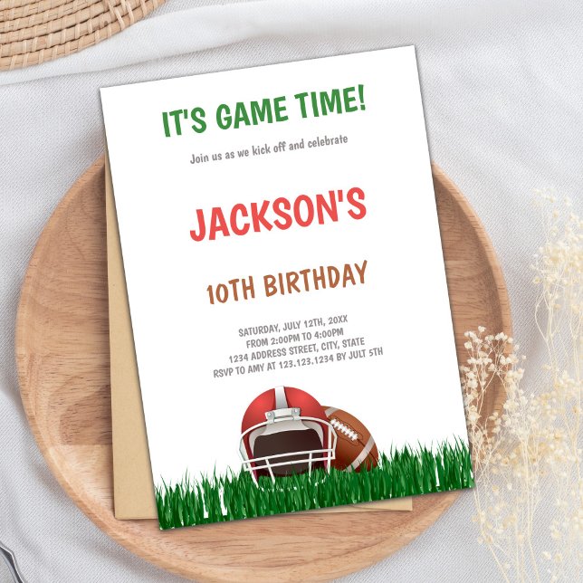 Invitaciones de cumpleaños para el fútbol verde de (Grass Green Football Birthday Invitations)
