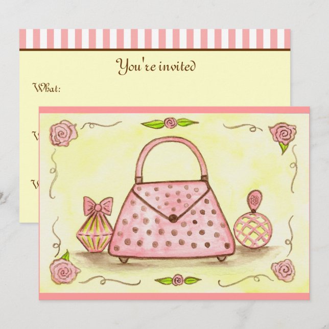 Invitaciones de cumpleaños para fiesta con bolso r (Anverso / Reverso)