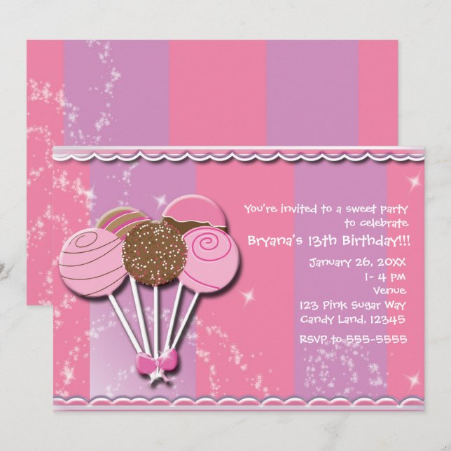 Invitaciones de cumpleaños para fiesta con Cake Po (Anverso / Reverso)