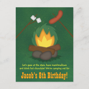 Invitaciones de cumpleaños para fiesta con hoguera