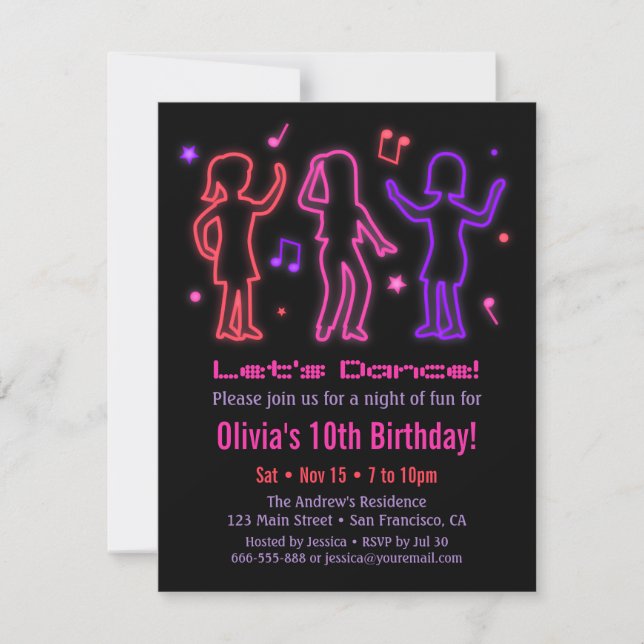 Invitaciones de cumpleaños para fiesta de baile co (Anverso)