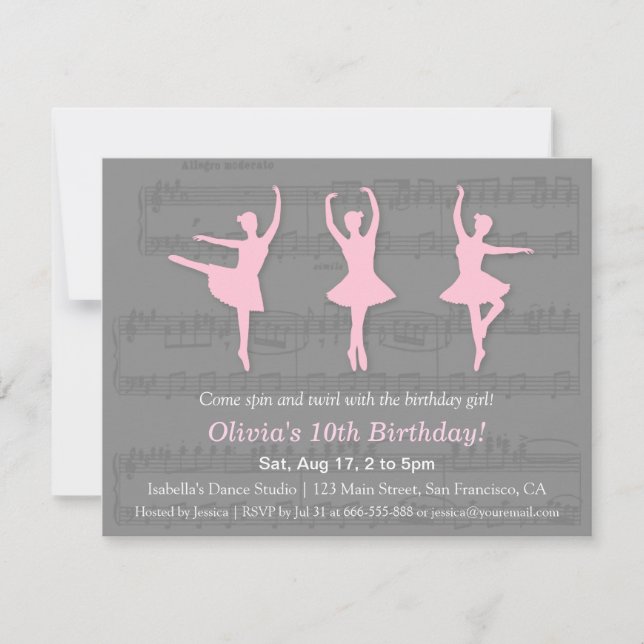 Invitaciones de cumpleaños para fiesta de baile de (Anverso)