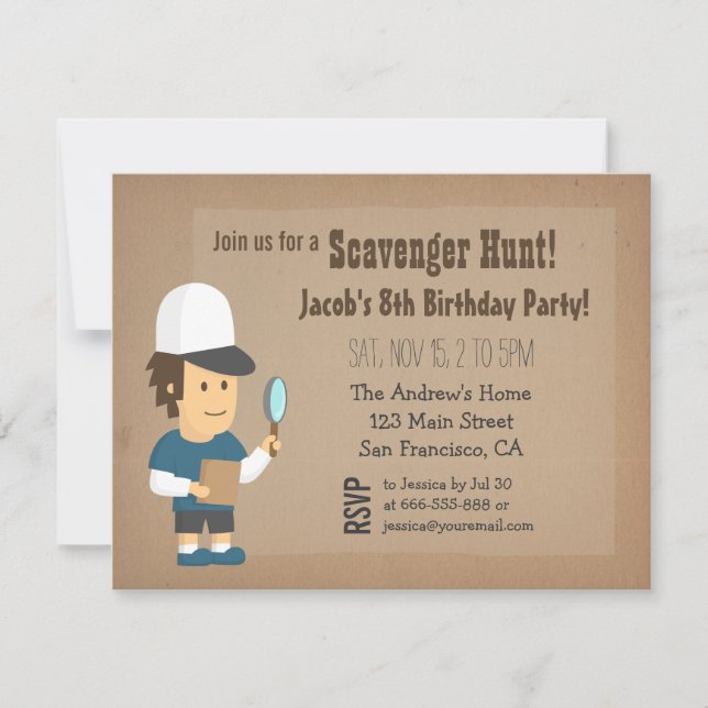 Invitaciones de cumpleaños para fiesta de búsqueda (Anverso)