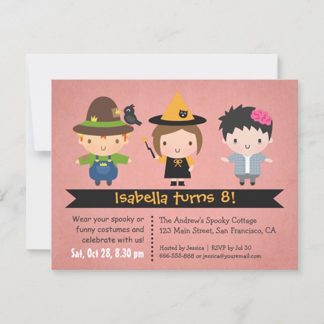 Invitaciones de Cumpleaños para Fiesta de Disfrace (Anverso)