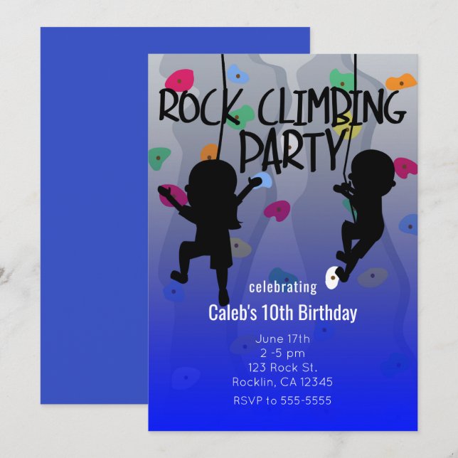 Invitaciones de cumpleaños para fiesta de escalada (Anverso / Reverso)