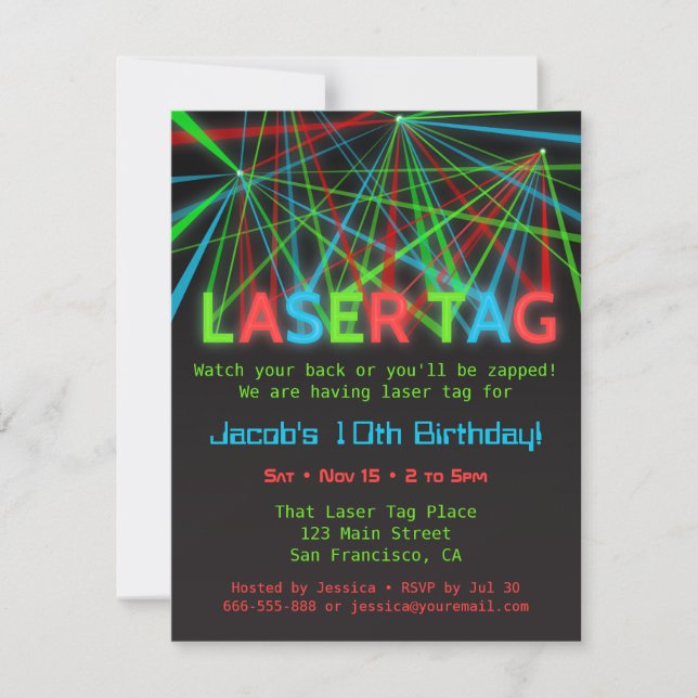 Invitaciones de cumpleaños para fiesta de Laser Ta (Anverso)