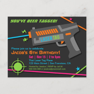 Invitaciones de cumpleaños para fiesta de laser ta