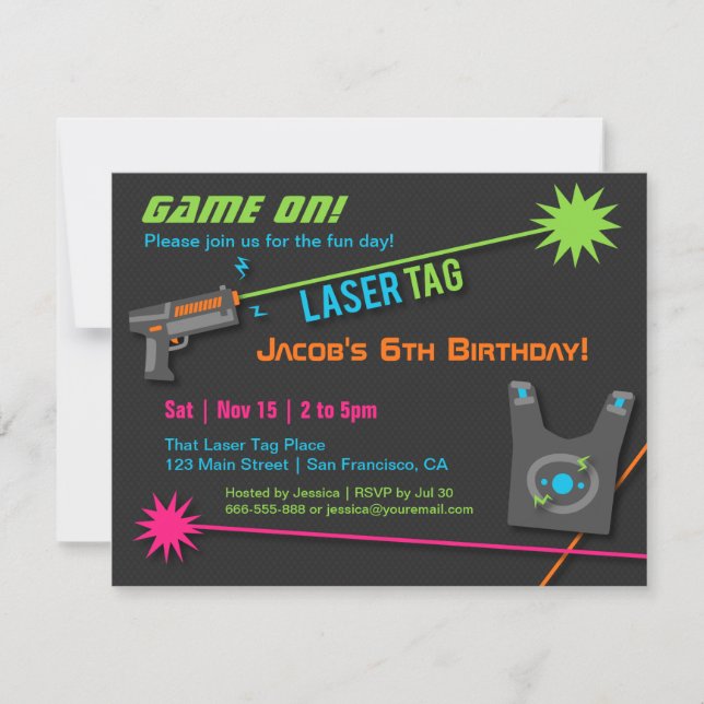 Invitaciones de cumpleaños para fiesta de Laser Ta (Anverso)