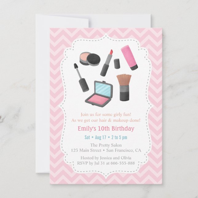 Invitaciones de cumpleaños para fiesta de makeover (Anverso)