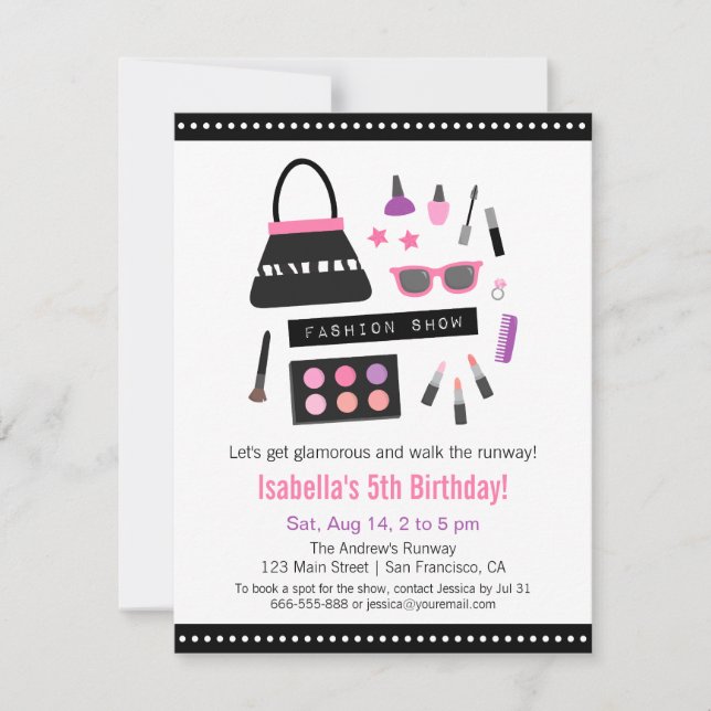 Invitaciones de Cumpleaños para Fiesta de Moda de  (Anverso)