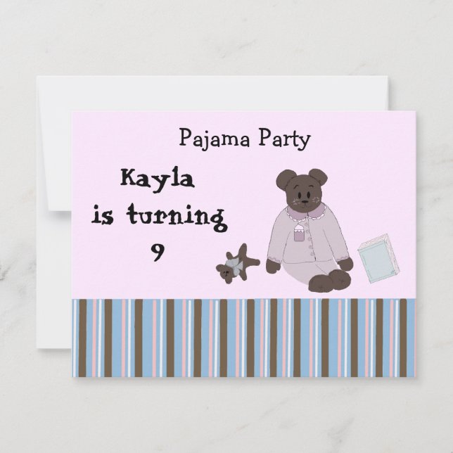 Invitaciones de cumpleaños para fiesta de pijamas (Anverso)