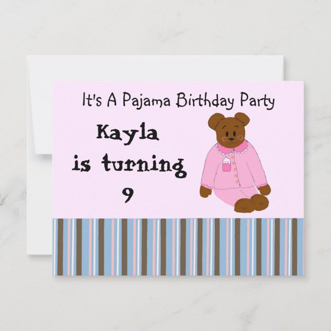 Invitaciones de cumpleaños para fiesta de pijamas (Anverso)