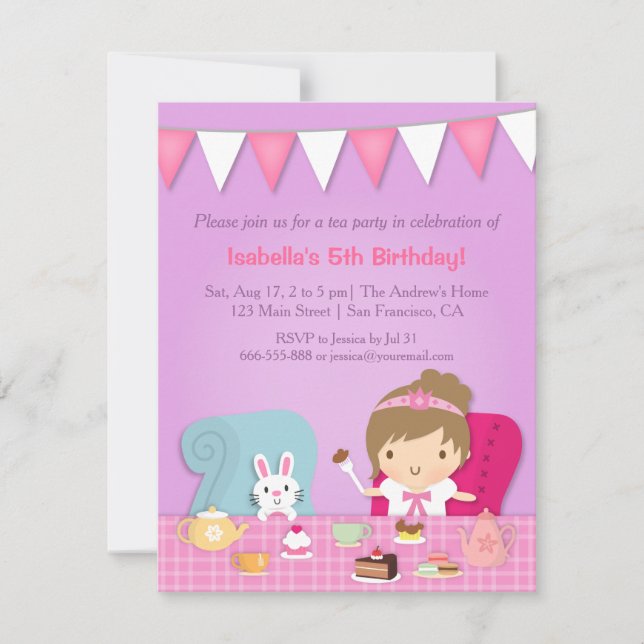 Invitaciones de cumpleaños para fiesta de té de pr (Anverso)