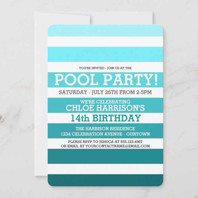 Invitaciones de cumpleaños para fiesta en la pisci (Anverso)