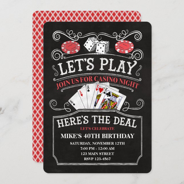Invitaciones de cumpleaños para fiestas de casino (Anverso / Reverso)