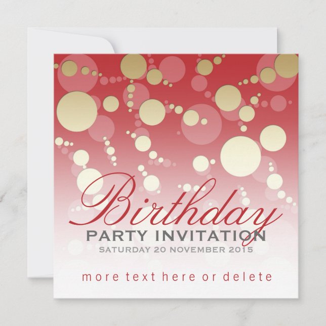 Invitaciones de cumpleaños para Fiestas de oro roj (Anverso)