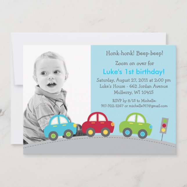 Invitaciones de cumpleaños para fotos de coches de (Anverso)
