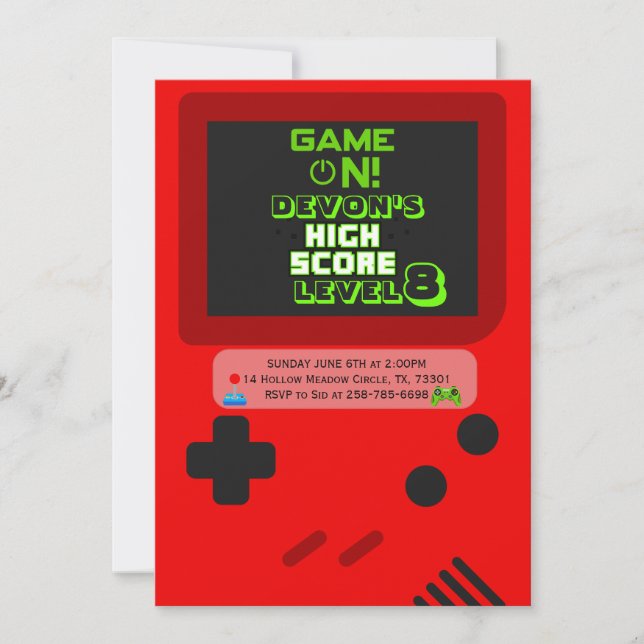 Invitaciones de cumpleaños para gamers (Anverso)