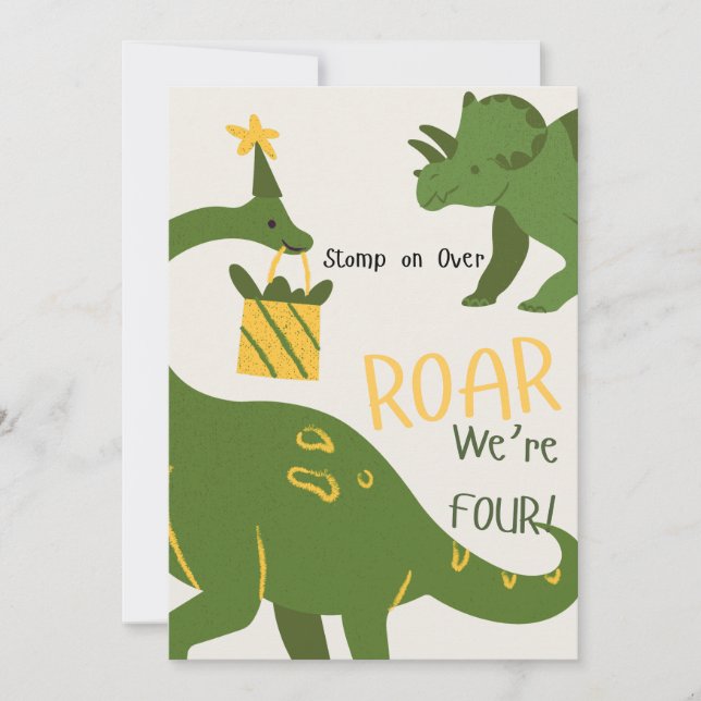 Invitaciones de cumpleaños para gemelos dinosaurio (Anverso)
