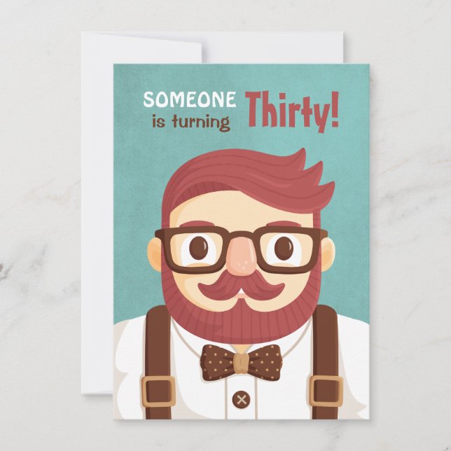 Invitaciones de cumpleaños para hombres con bigote (Anverso)