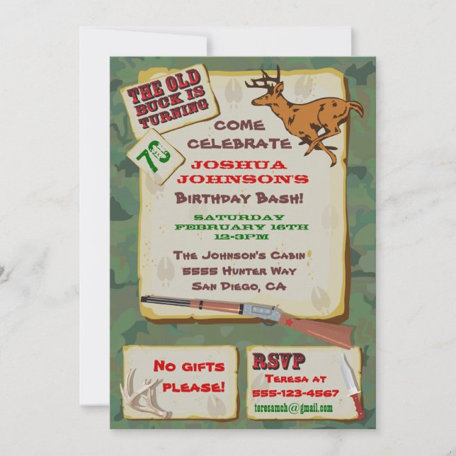 Invitaciones de cumpleaños para la caza del viejo  (Anverso)