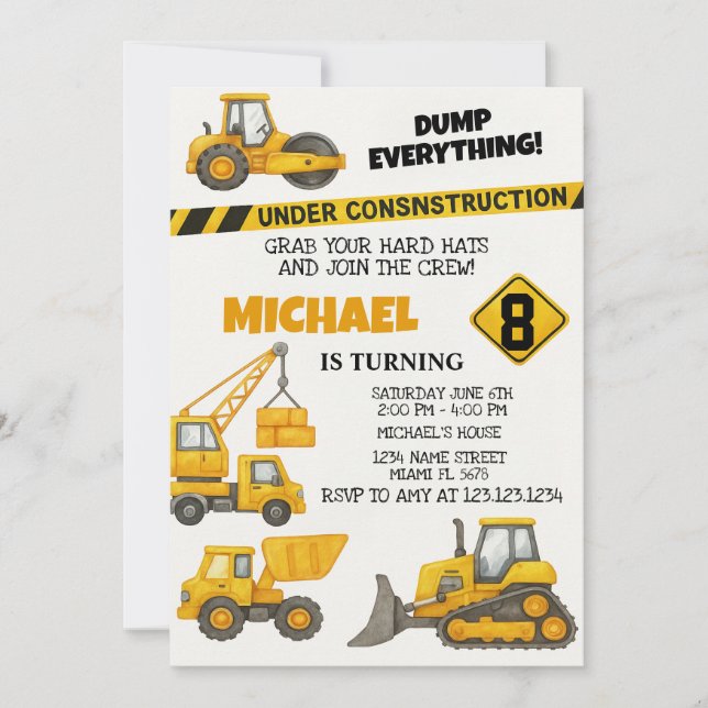 Invitaciones de cumpleaños para la construcción de (Anverso)