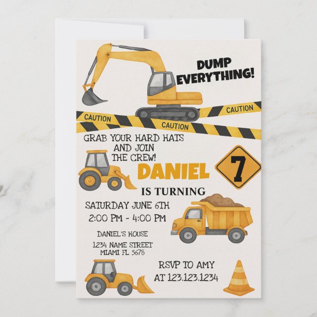 Invitaciones de cumpleaños para la construcción de (Anverso)