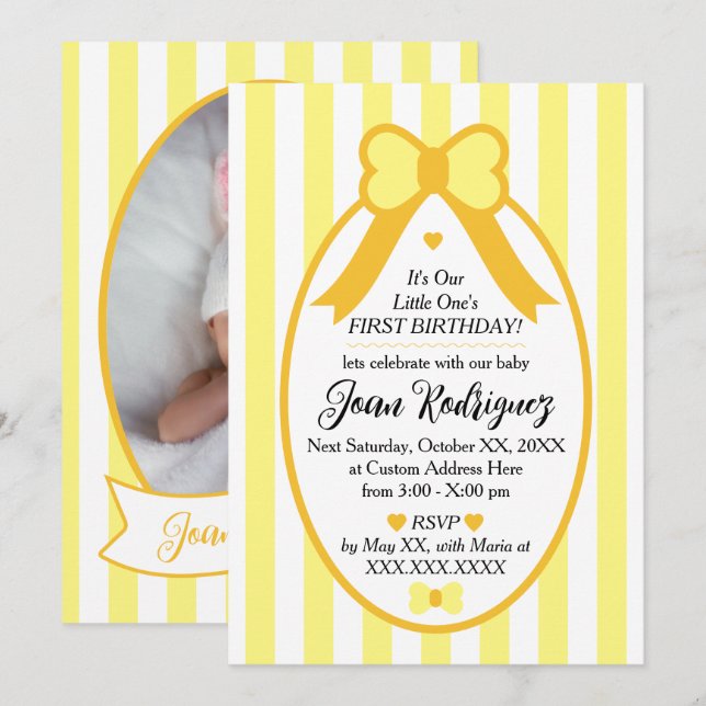 Invitaciones de Cumpleaños para Little One Bow 1er (Anverso / Reverso)