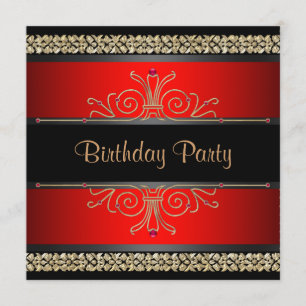 Invitaciones de cumpleaños para mujer Rojo Negro D
