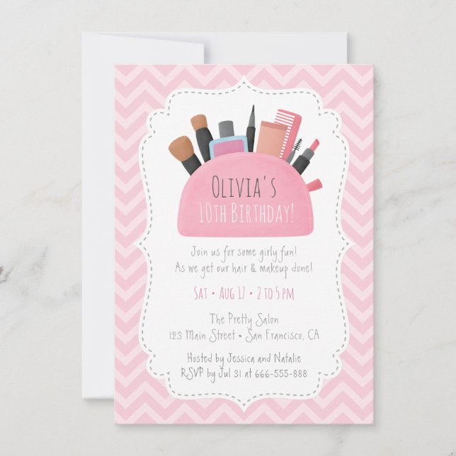 Invitaciones de cumpleaños para niñas Bolsa de Maq (Anverso)