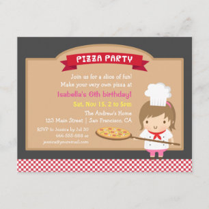Invitaciones de cumpleaños para niñas chefs de piz