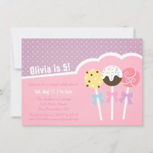 Invitaciones de cumpleaños para niñas con Cake Pop