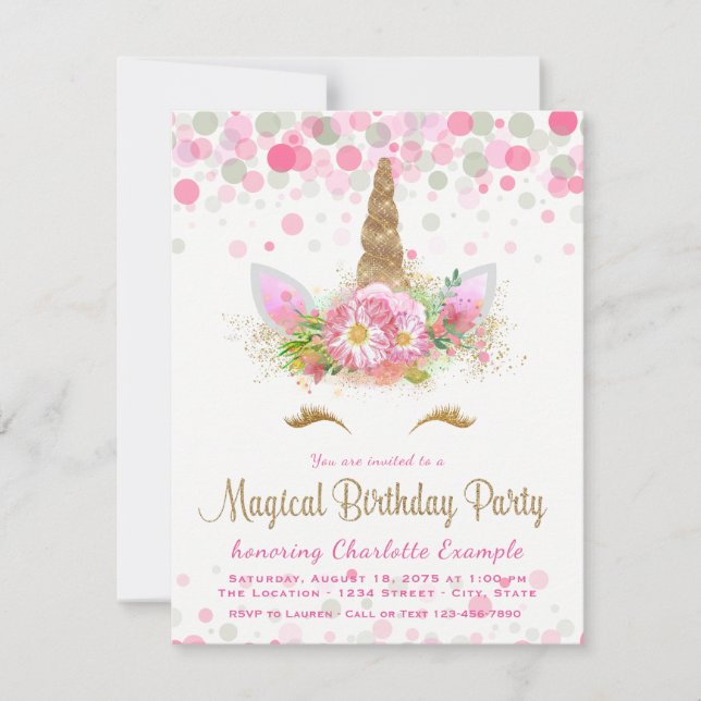 Invitaciones de cumpleaños para niñas con cara de  (Anverso)