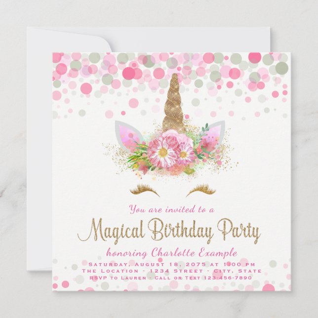 Invitaciones de cumpleaños para niñas con cara de  (Anverso)