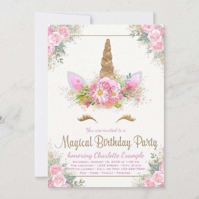Invitaciones de cumpleaños para niñas con cara de  (Anverso)