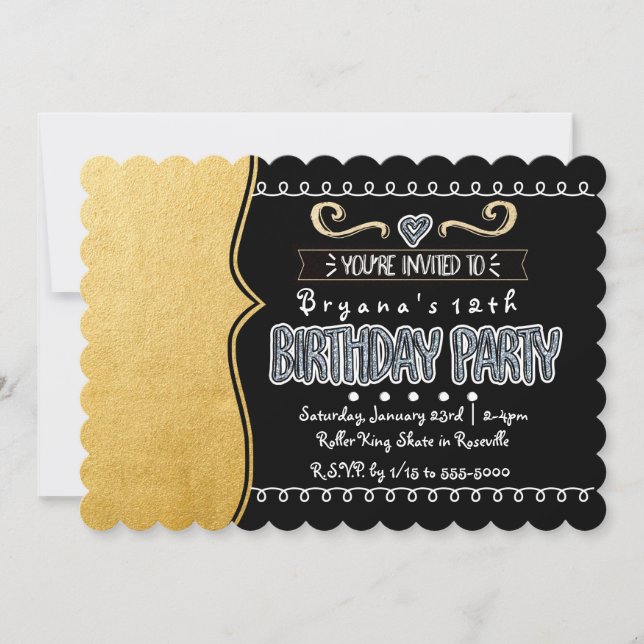 Invitaciones de cumpleaños para niñas con foil dor (Anverso)