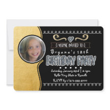Invitaciones de cumpleaños para niñas con foil dor