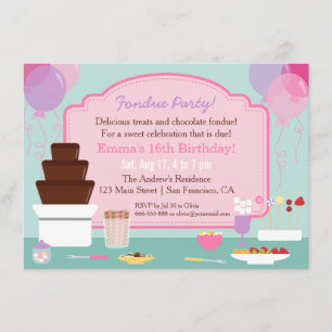 Invitaciones de cumpleaños para niñas con fondue d