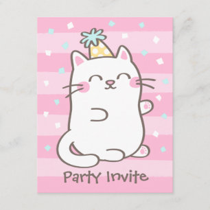 Invitaciones de Cumpleaños para Niñas con Gatito B