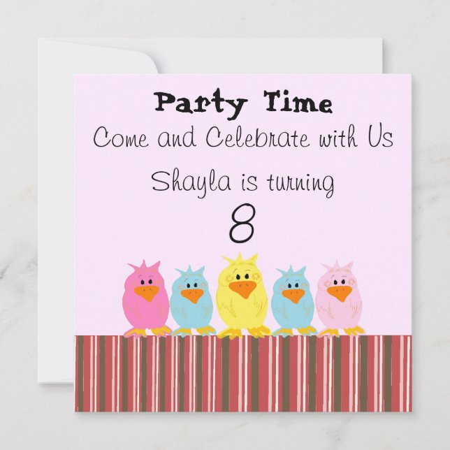 Invitaciones de cumpleaños para niñas con pollitas (Anverso)